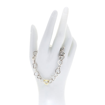 David Yurman Sterling Silver 18K Yellow Gold Cable Heart Link Bracelet 2 of 6