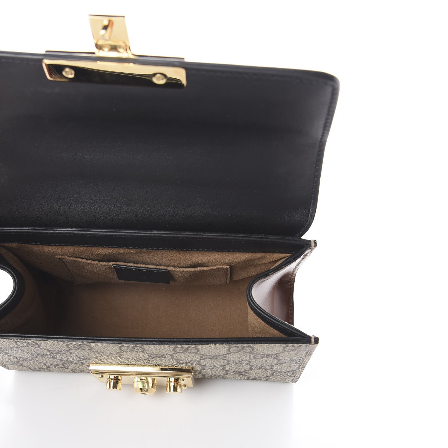 Gucci GG Supreme Monogram Calfskin Small Padlock Shoulder Bag Beige Black Cuir 4 of 7