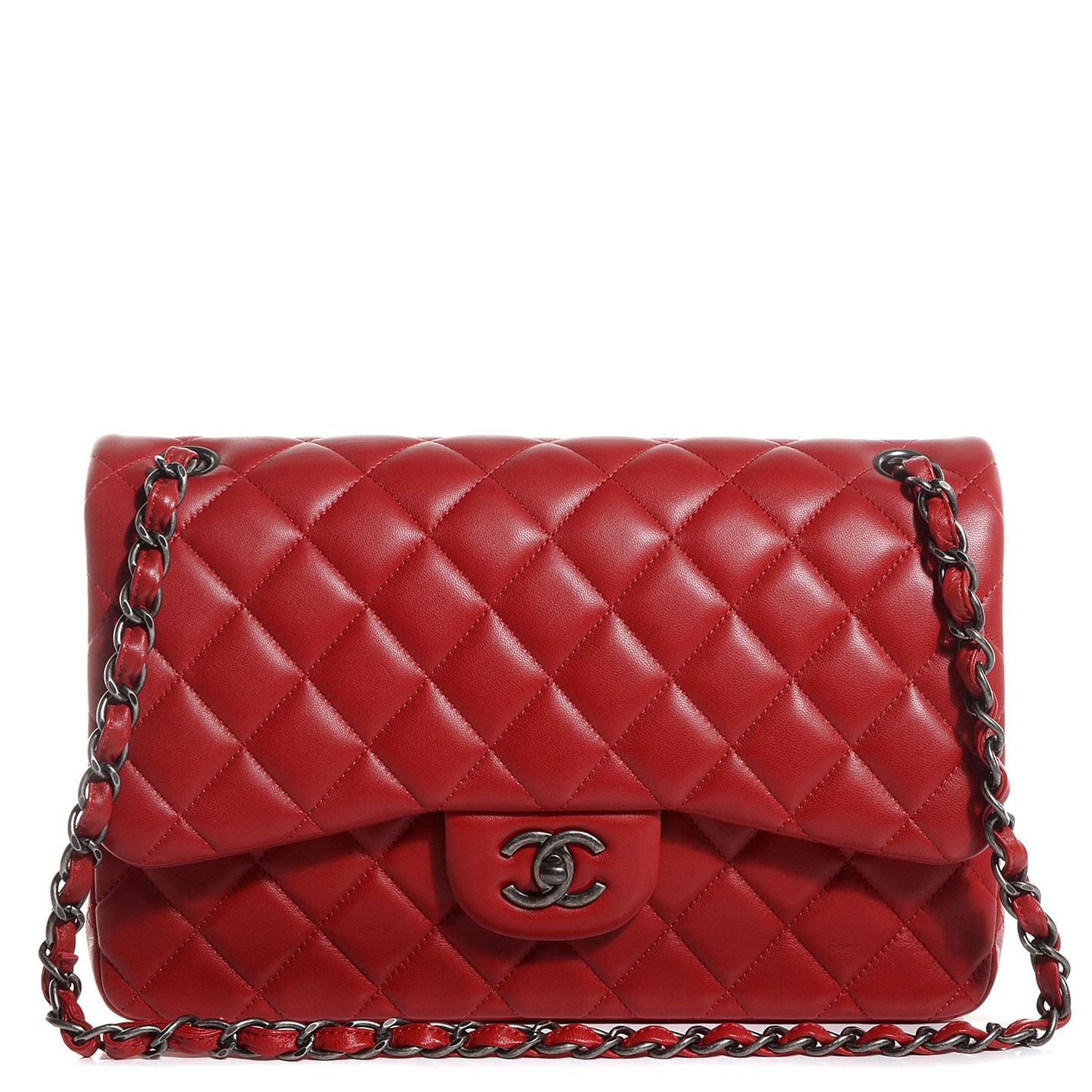 Lambskin Jumbo Double Flap Red