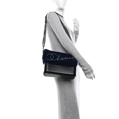 Chanel Calfskin Wool Embroidered Paris Hamburg Medium Gabrielle Hobo Dark Navy Blue 2 of 13