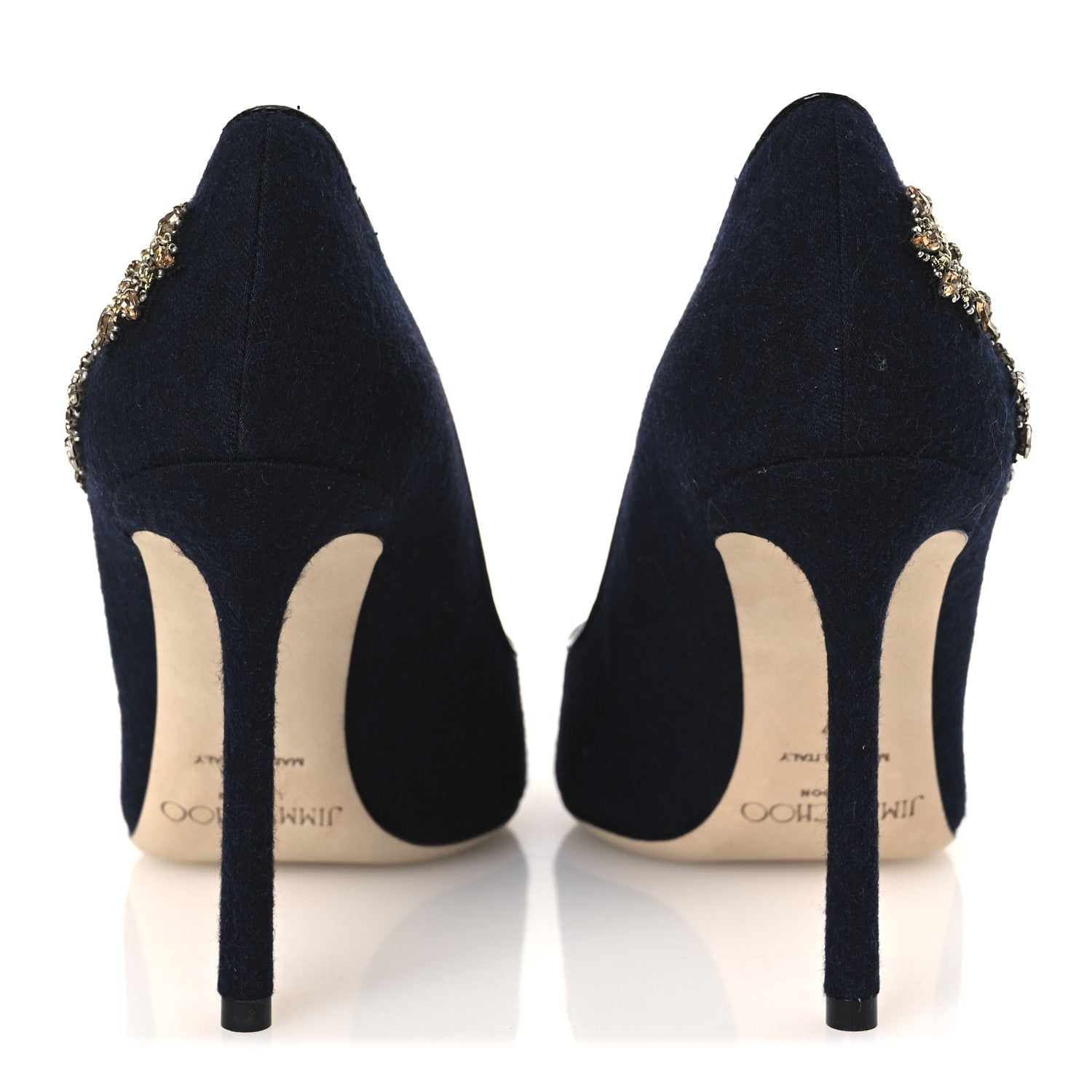 Jimmy Choo Crystal Embellished Romy 100 Flannel Pumps 37 Navy 11 of 20