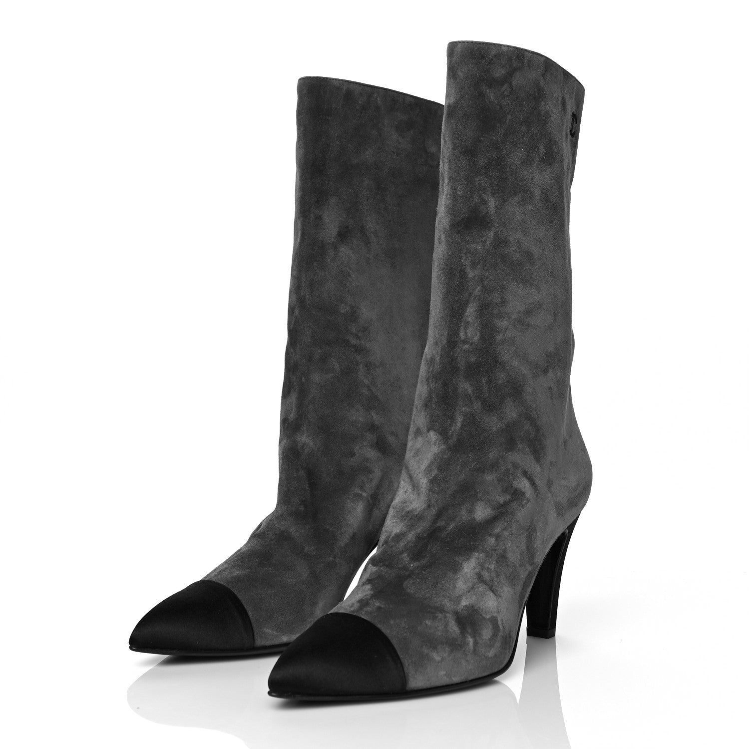 Chanel Suede Calfskin Satin Gabrielle Cap Toe Short Boots 39.5 Grey Black 3 of 12