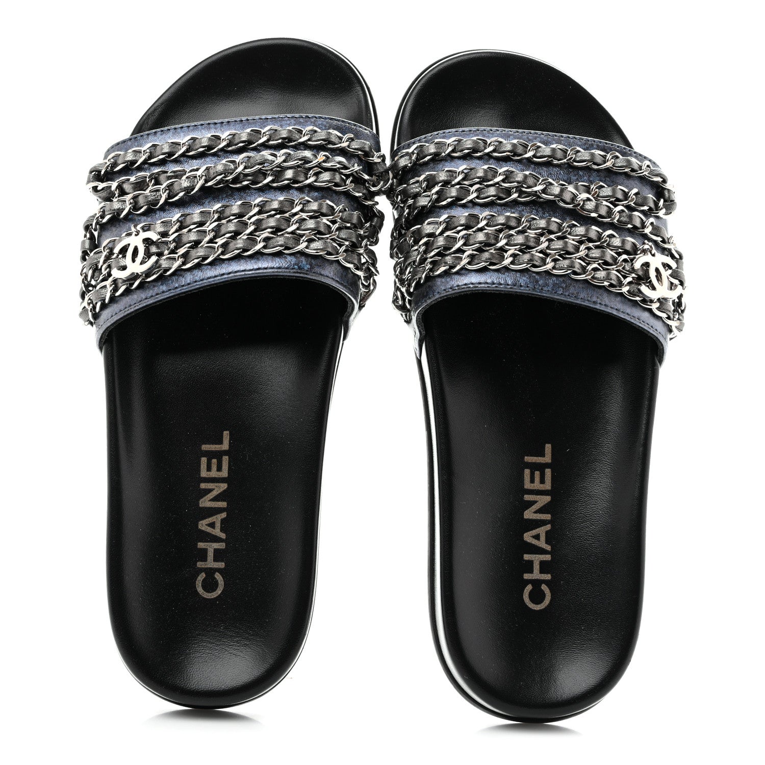 Chanel Fantasy Lambskin Chain Slides Sandals Flats 35 Blue 2 of 10