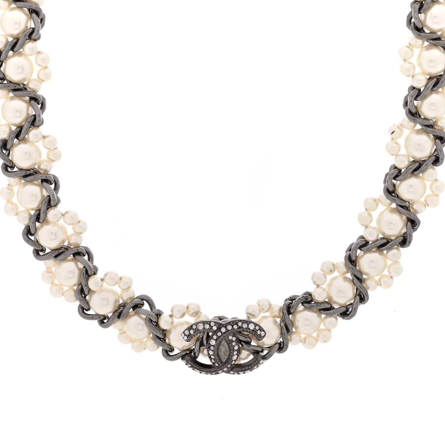 Chanel Pearl Crystal CC Choker Necklace Ruthenium 1 of 4