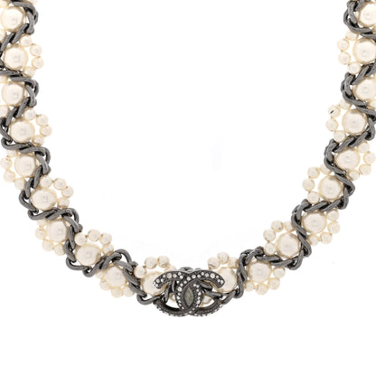 Chanel Pearl Crystal CC Choker Necklace Ruthenium 1 of 4