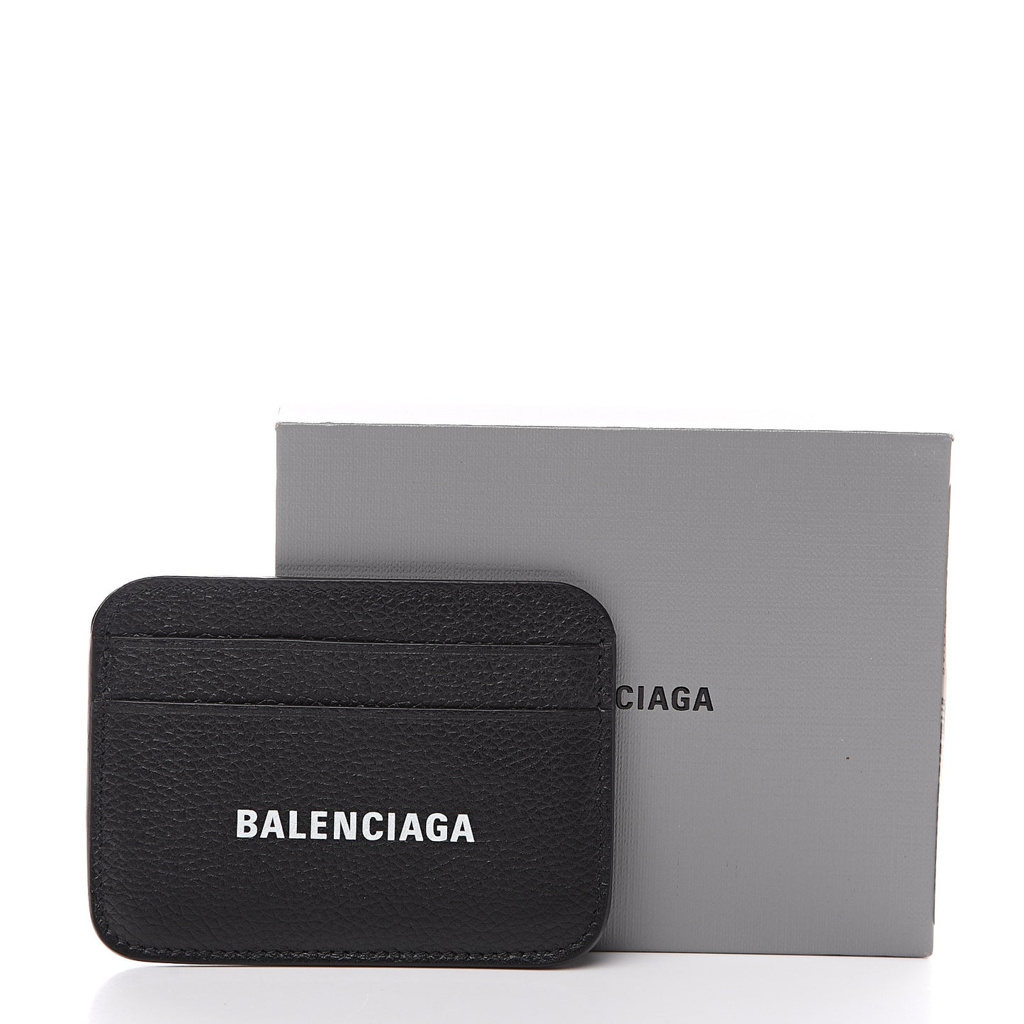 Grained Calfskin Logo Cash Rounded Card Holder Black White