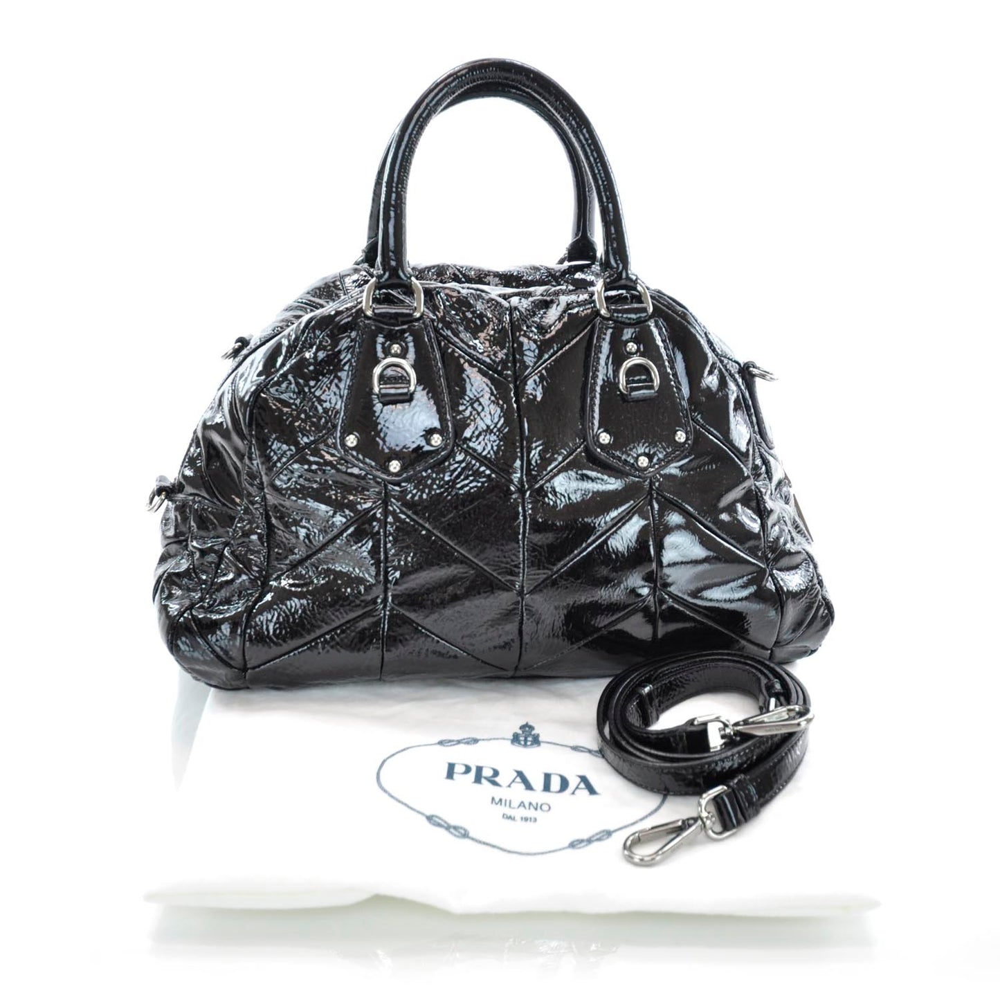 Vernice Chevron Dome Satchel Black