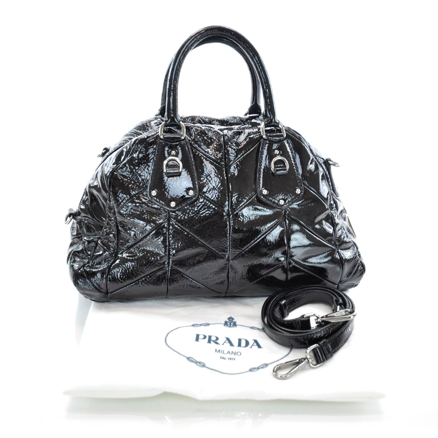 Prada Vernice Chevron Dome Satchel Black 3 of 10