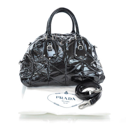 Prada Vernice Chevron Dome Satchel Black 3 of 10