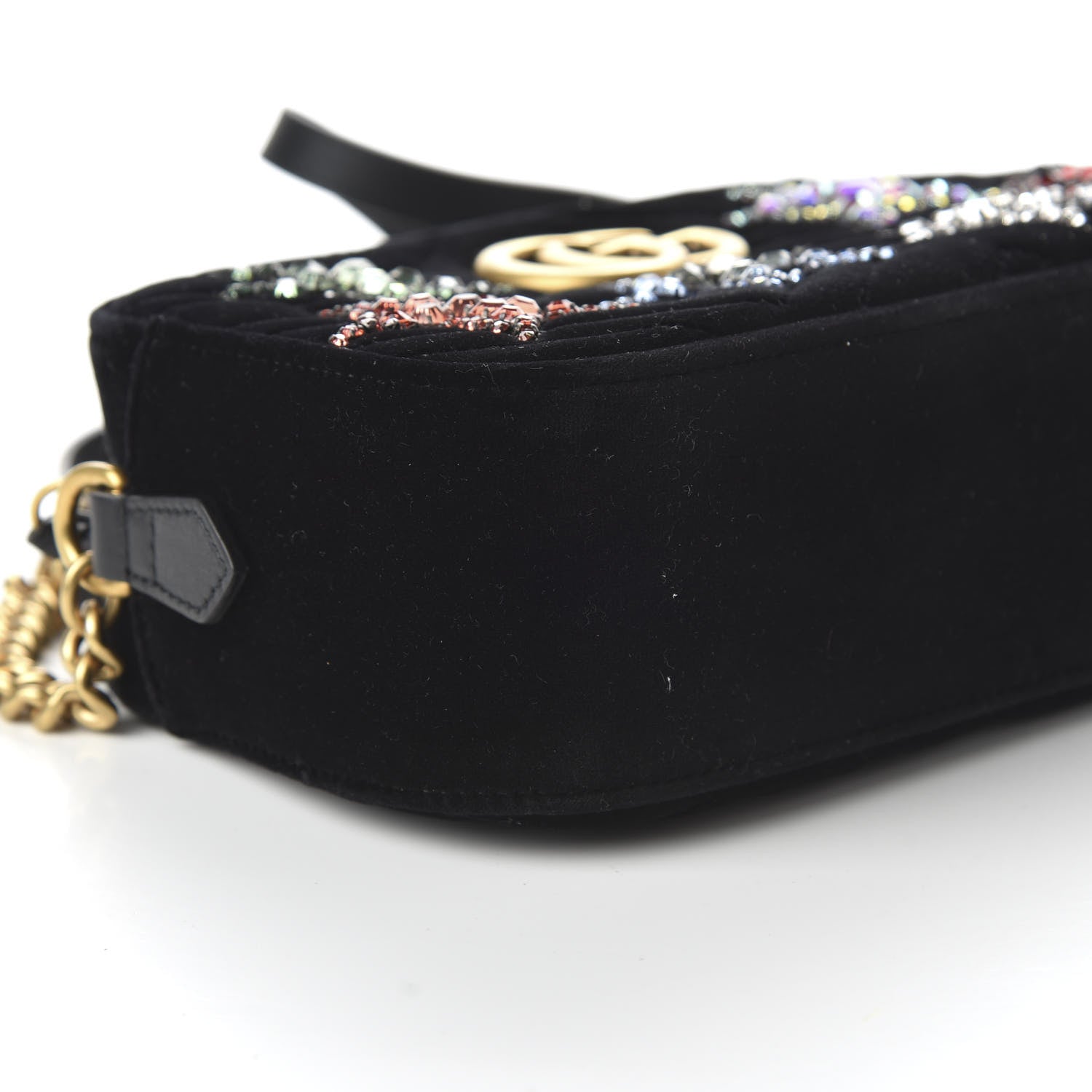 Gucci Velvet Matelasse Crystal Star Embroidered Small GG Marmont Chain Shoulder Bag Black 6 of 10