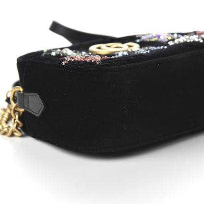 Gucci Velvet Matelasse Crystal Star Embroidered Small GG Marmont Chain Shoulder Bag Black 6 of 10