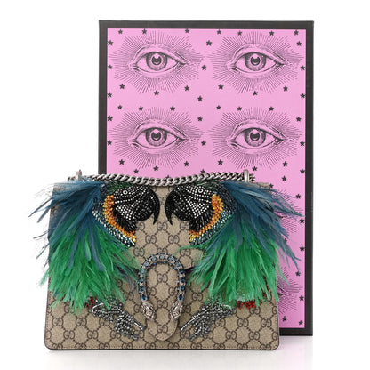 Gucci GG Supreme Monogram Feather Embroidered Medium Dionysus Parrot Shoulder Bag Beige Multicolor 12 of 12