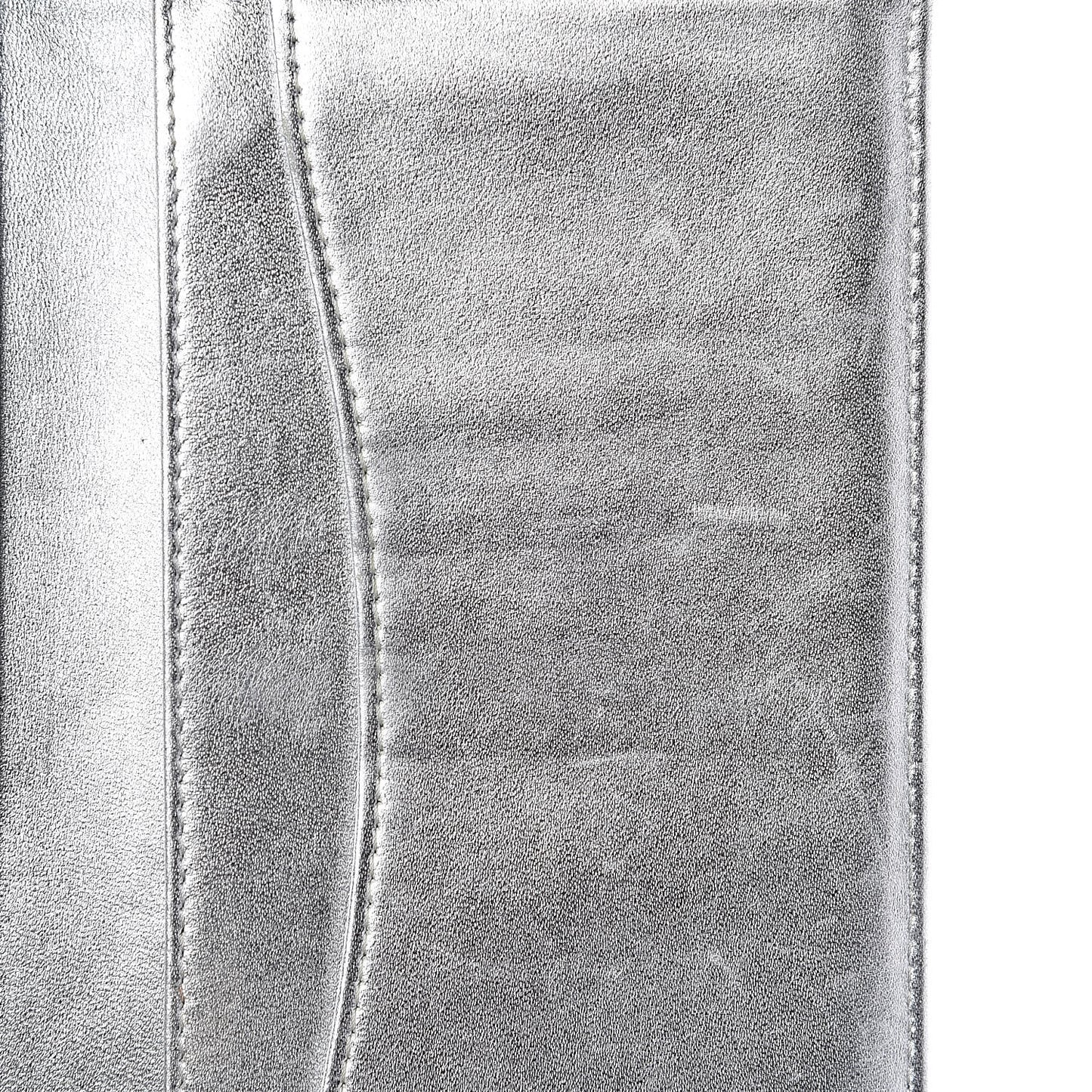 Metallic Calfskin Quilted Yen Wallet Dark Silver