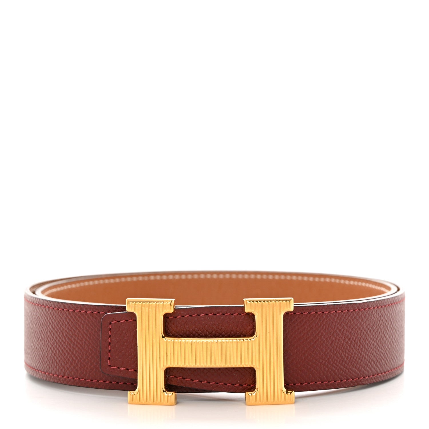Hermes Epsom 32mm Striee H Belt 80 32 Gold Rouge H 2 of 7