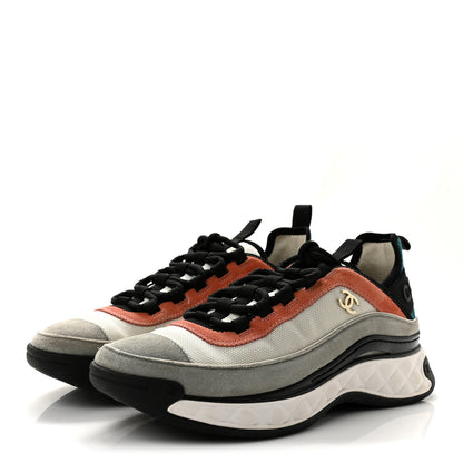 Chanel Fabric Suede CC Sneakers 40 White Light Grey Pink 4 of 9