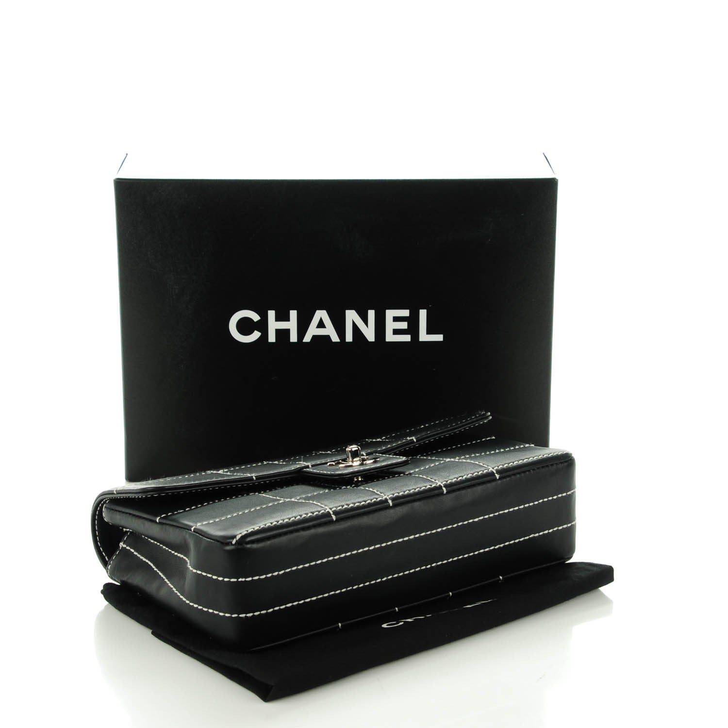 Chanel Calfskin Contrast Stitched Medium Single Flap Navy Blue 4 of 8
