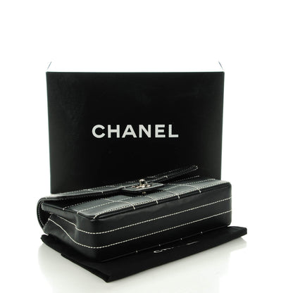 Chanel Calfskin Contrast Stitched Medium Single Flap Navy Blue 4 of 8