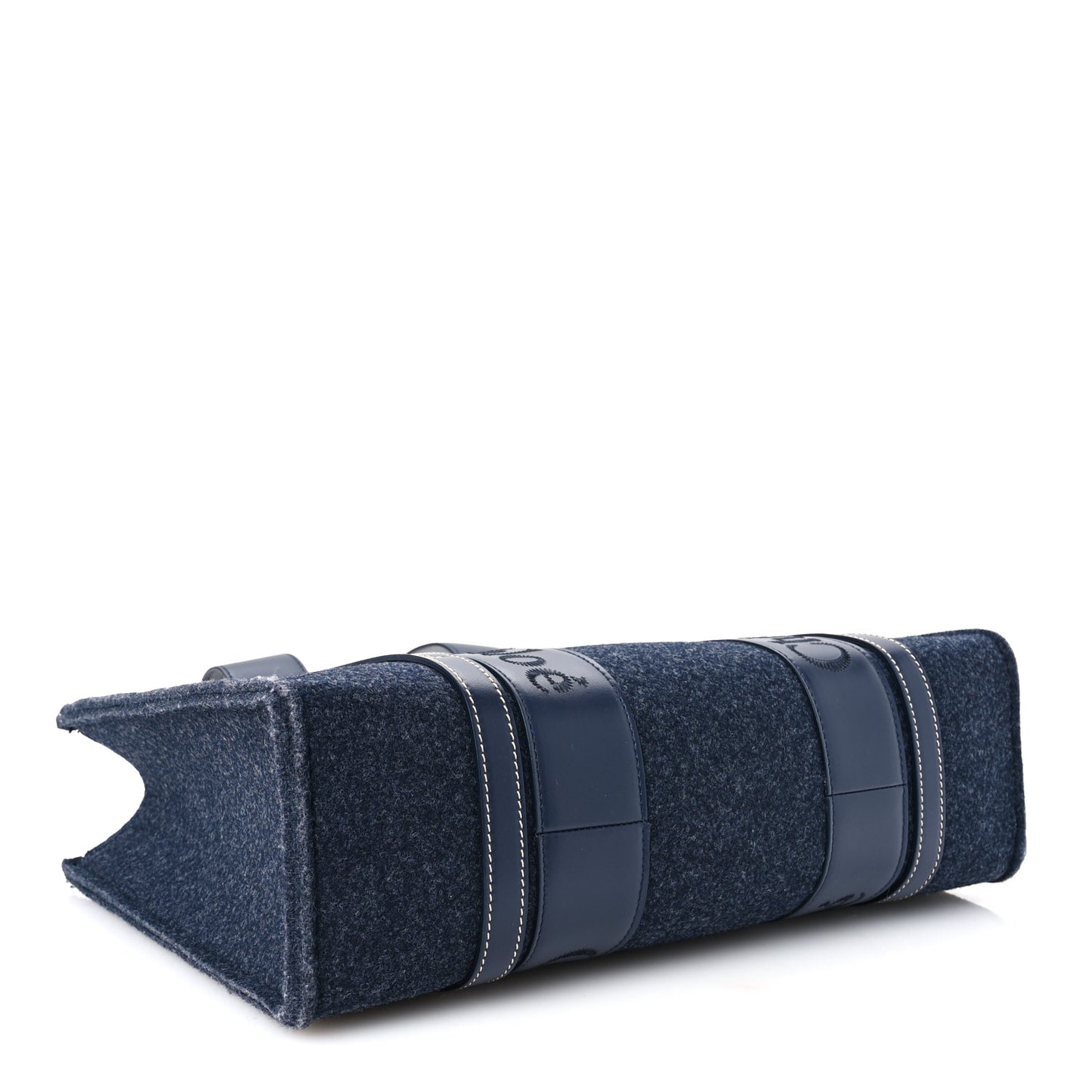 Felt Shiny Calfskin Medium Woody Ribbon Tote Obscure Navy