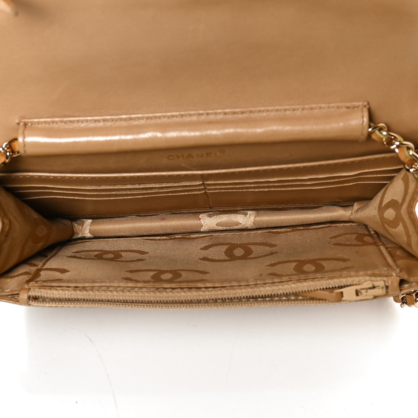 Calfskin Square Stitched Wallet On Chain WOC Beige