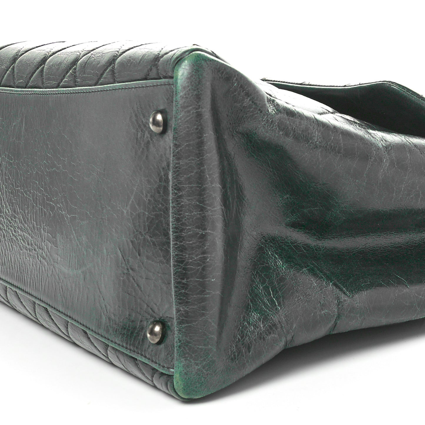 Glazed Calfskin Quilted Duo Color Large Tote Dark Green