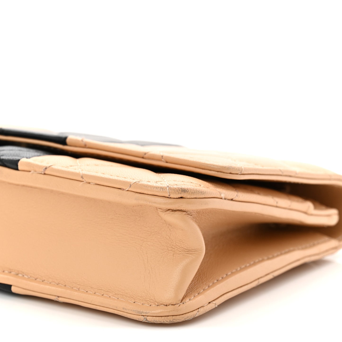 Lambskin Quilted Wallet On Chain WOC Beige Black