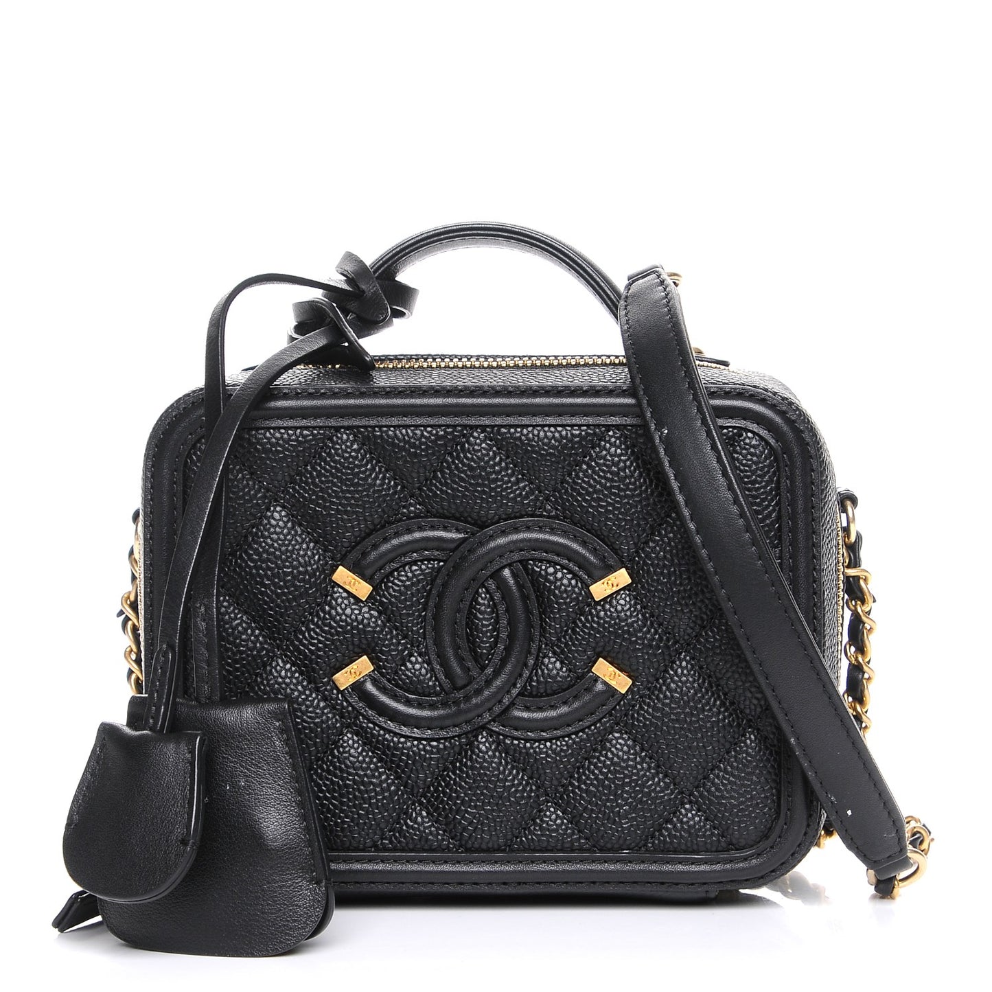 Caviar Quilted Small CC Filigree Vanity Case Black