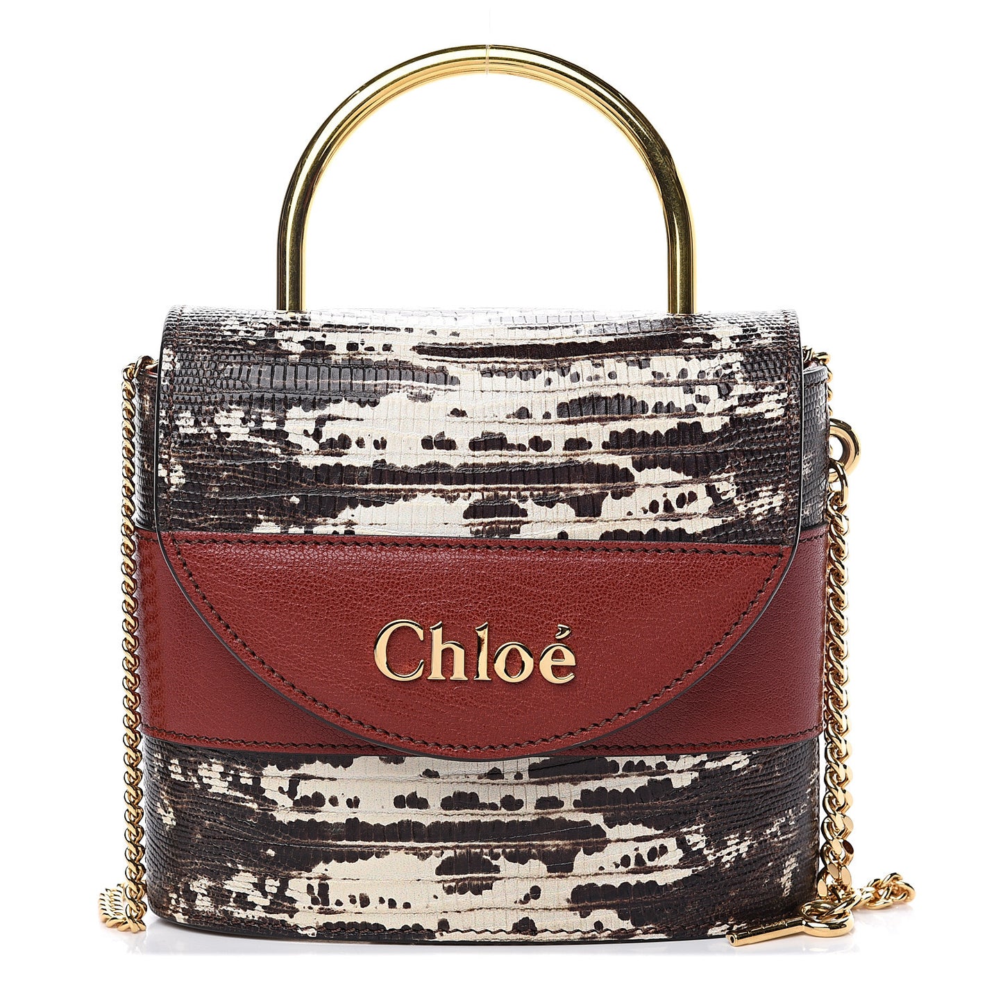 Calfskin Lizard Embossed Small Aby Lock Sepia Brown