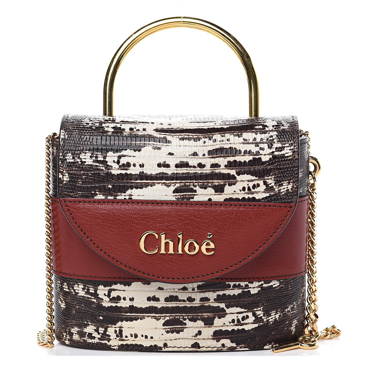Chloe Calfskin Lizard Embossed Small Aby Lock Sepia Brown 1 of 9