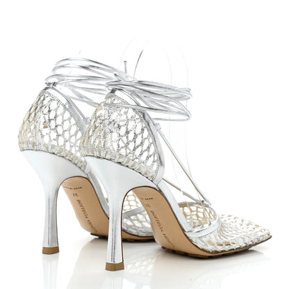 Bottega Veneta Mesh Metallic Nappa Stretch Ankle Tie Sandals 37 Silver 4 of 7