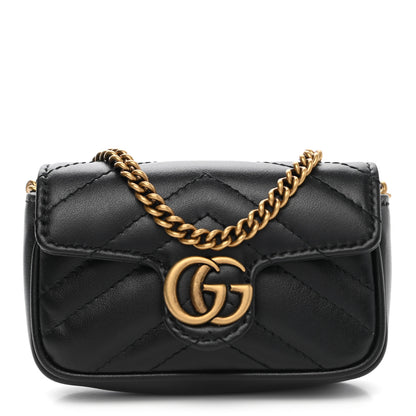 Gucci Calfskin Matelasse GG Marmont 2.0 Coin Purse On A Chain Black 1 of 7