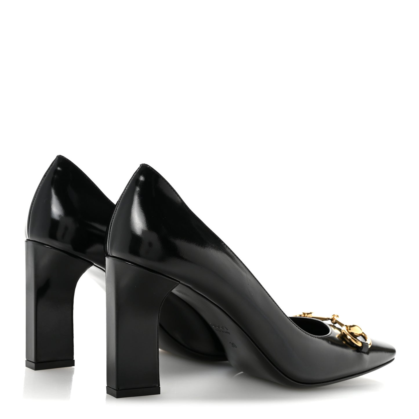 Shiny Calfskin Horsebit Signora 85mm Pumps 39 Black
