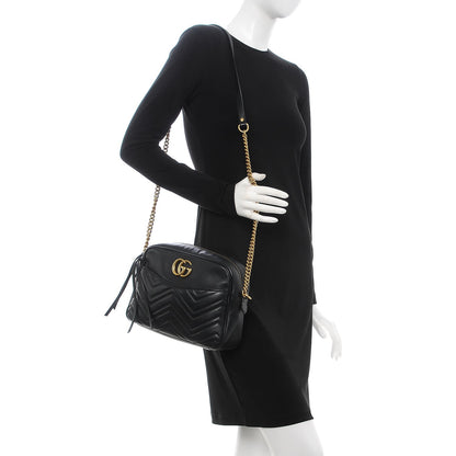 Gucci Calfskin Matelasse Medium GG Marmont Chain Shoulder Bag Black 2 of 8