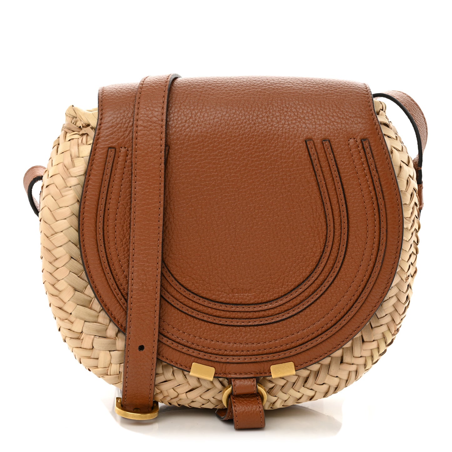 Raffia Small Grain Calfskin Small Marcie Basket Crossbody Tan