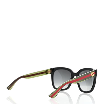 Gucci Acetate Square Frame Web Glitter Sunglasses GG0034S Black Green 4 of 8