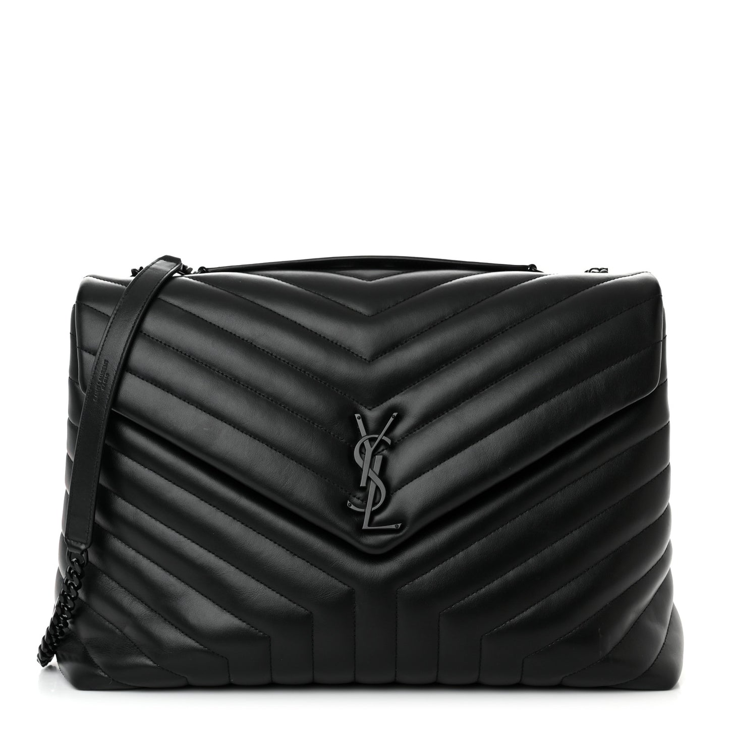 Calfskin Y Quilted Monogram Monochrome Large Loulou Chain Satchel Black