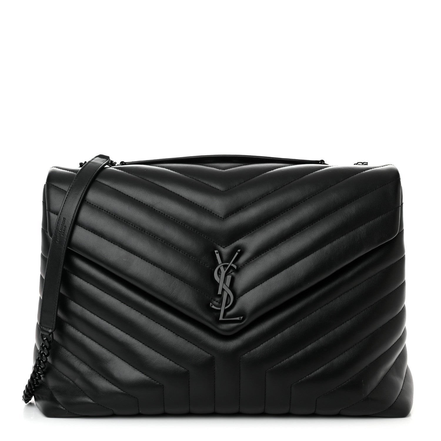 Saint Laurent Calfskin Y Quilted Monogram Monochrome Large Loulou Chain Satchel Black 1 of 21