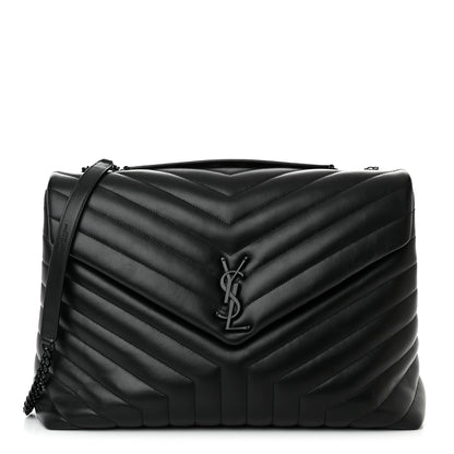 Saint Laurent Calfskin Y Quilted Monogram Monochrome Large Loulou Chain Satchel Black 1 of 21