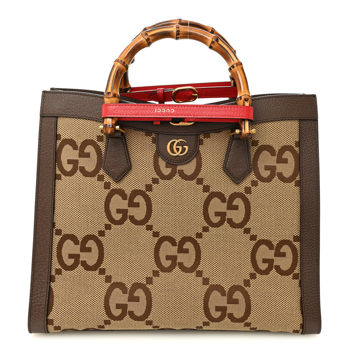 Gucci Monogram Jumbo GG Textured Dollar Calfskin Medium Diana Tote 