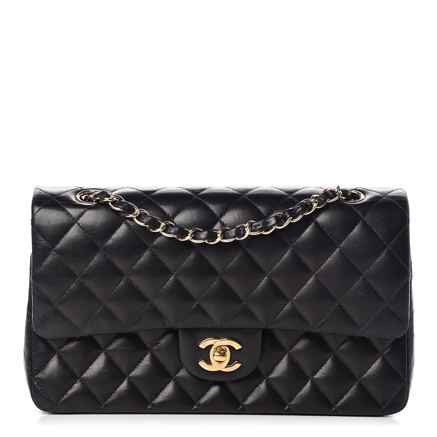 Lambskin Quilted Medium Double Flap Black
