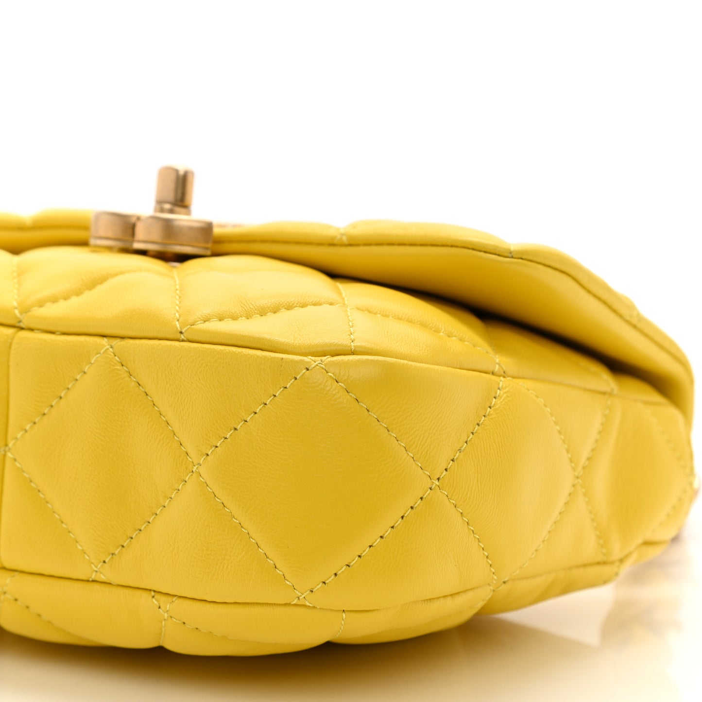Lambskin Quilted Mini Lacquered Chain Flap Yellow