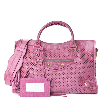 Balenciaga Agneau Laser Cut Cross Classic Gold Hardware City Cyclamen 1 of 7