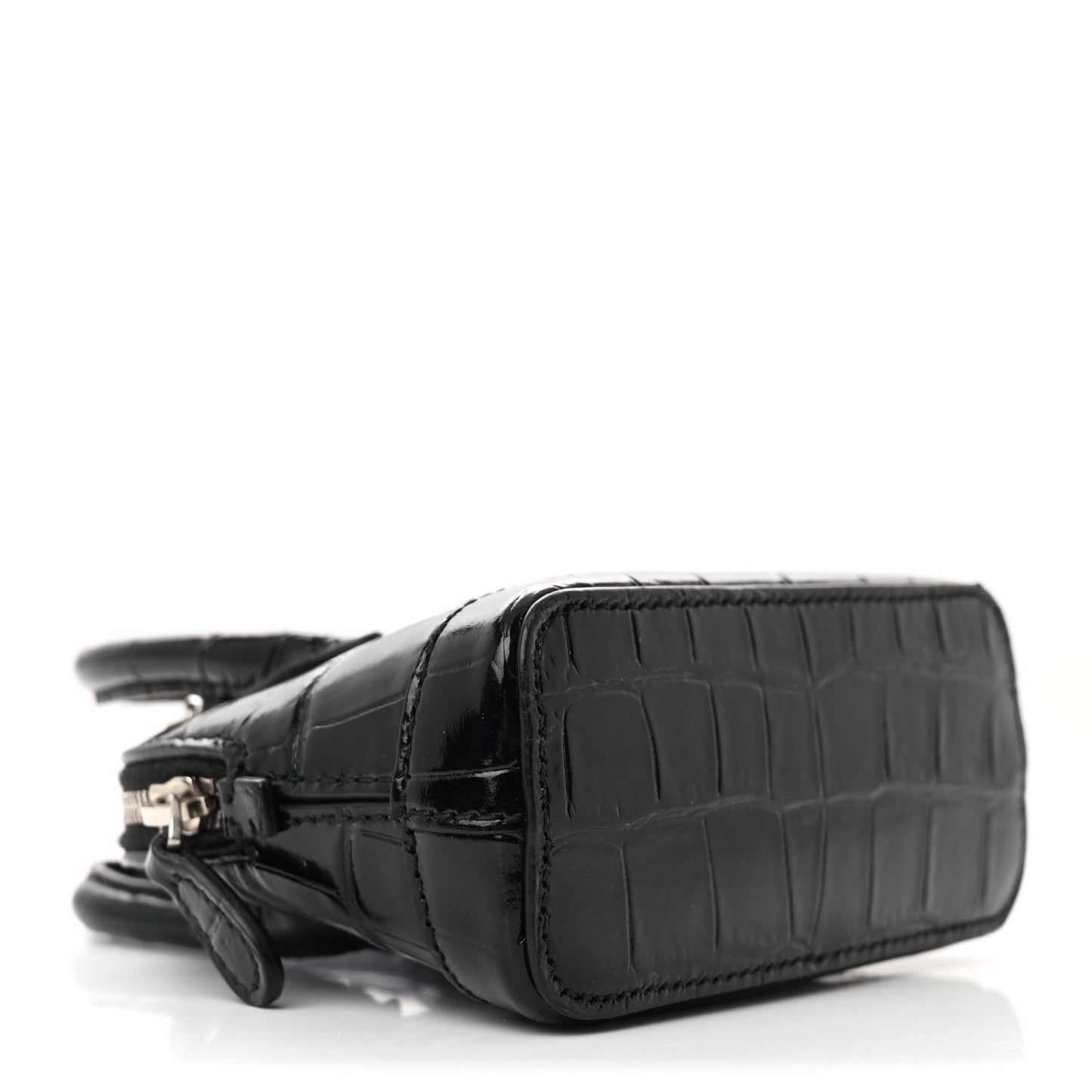 Shiny Calfskin Logo Crocodile Embossed Mini Ville Top Handle Bag Black