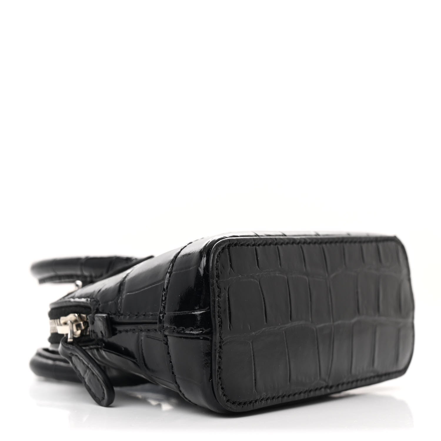 Balenciaga Shiny Calfskin Logo Crocodile Embossed Mini Ville Top Handle Bag Black 4 of 11
