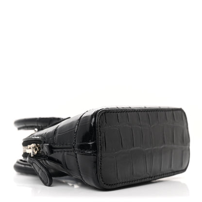 Balenciaga Shiny Calfskin Logo Crocodile Embossed Mini Ville Top Handle Bag Black 4 of 11