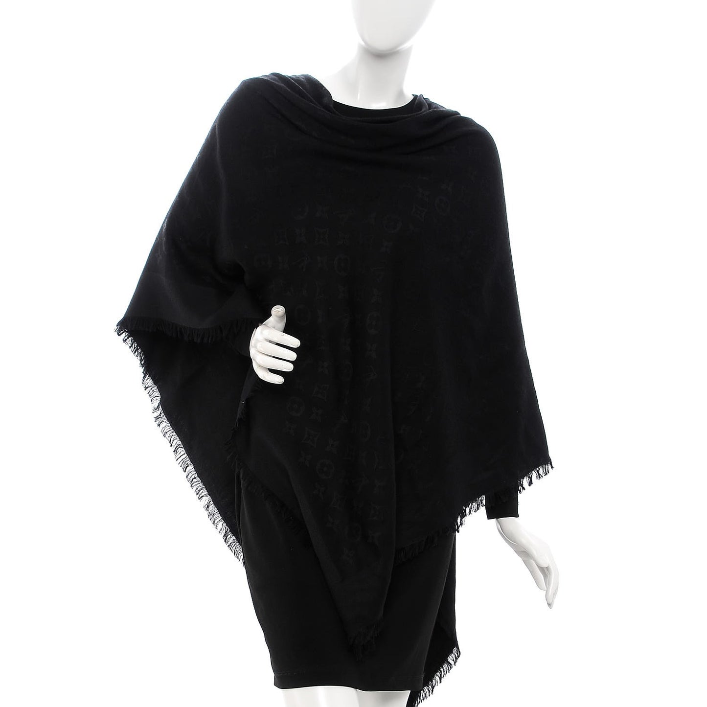 Silk Wool Monogram Shawl Black