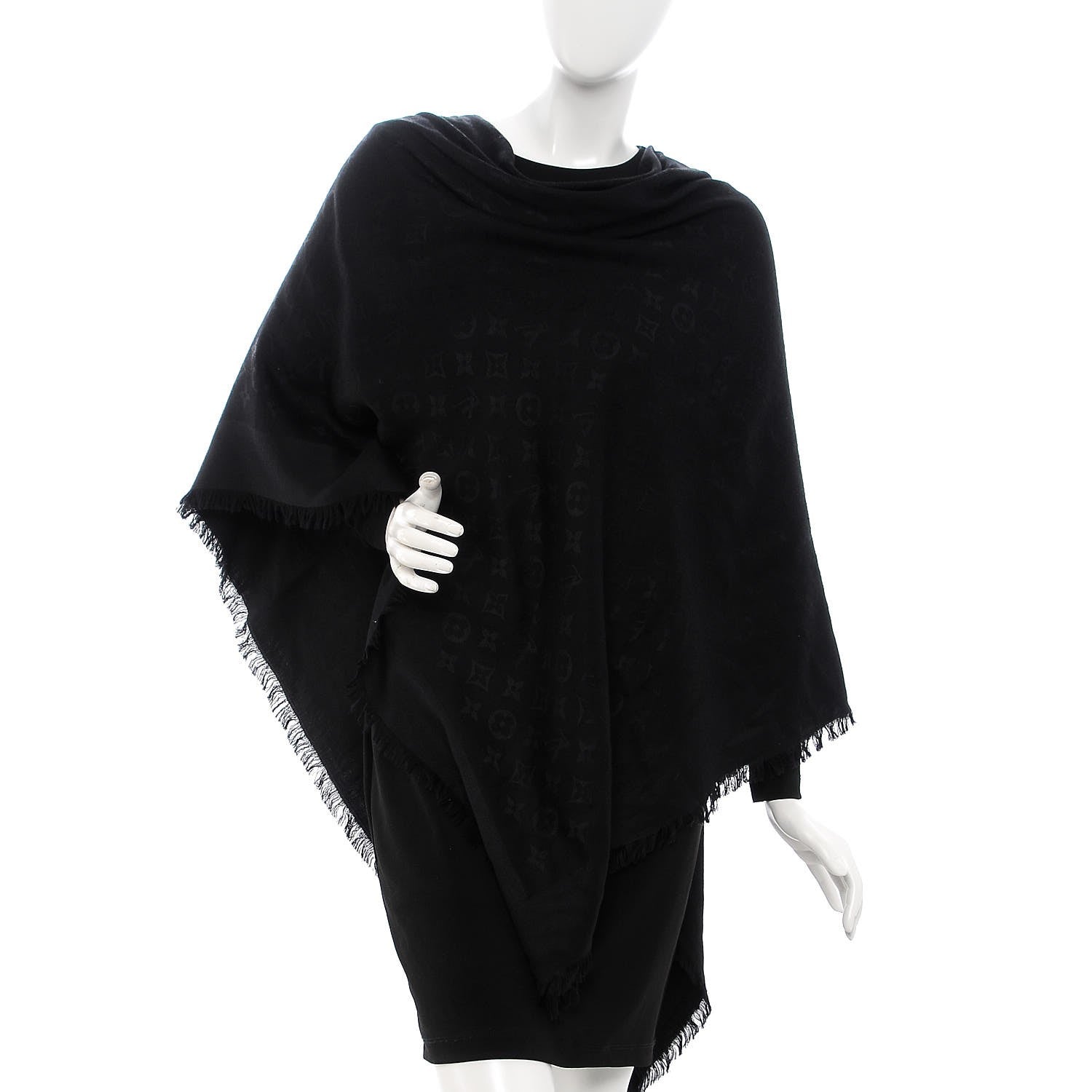 Louis Vuitton Silk Wool Monogram Shawl Black 2 of 10