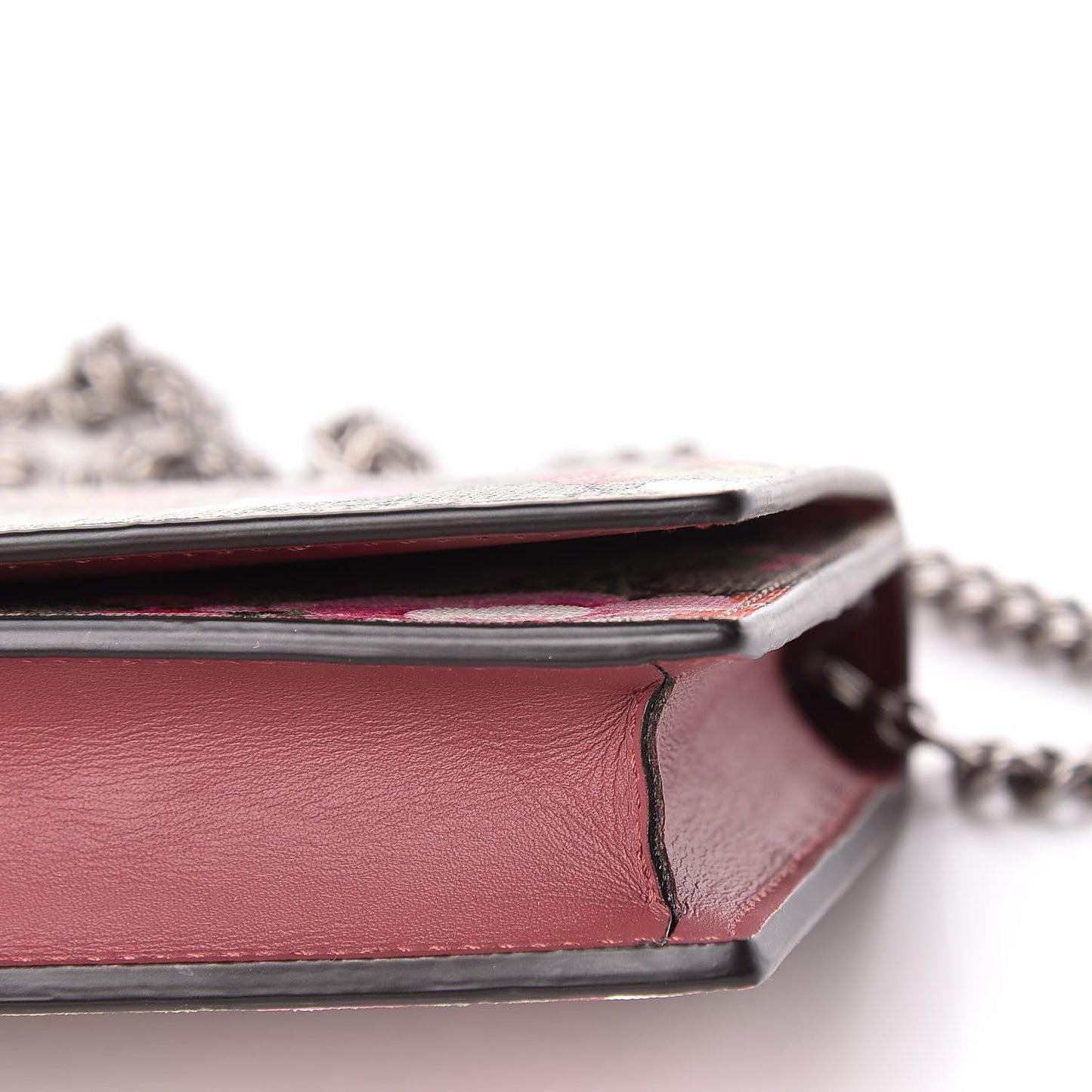 GG Supreme Monogram Blooms Chain Wallet Beige Multicolor Dry Rose