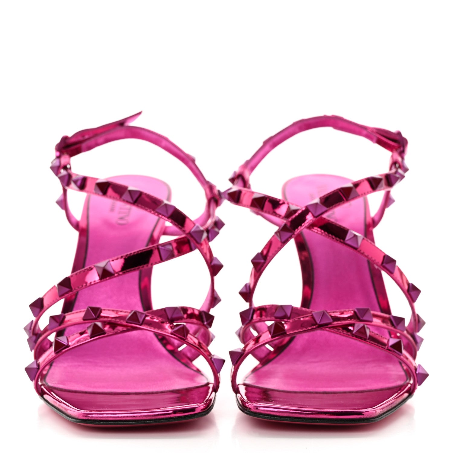 Valentino Garavani Metallic Calfskin Rockstud Ankle Strap 100mm Sandals 39 Pink 2 of 11