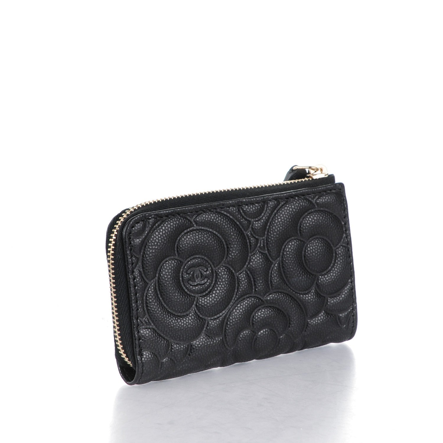 Chanel Caviar Camellia Embossed Key Holder Case Black 3 of 7