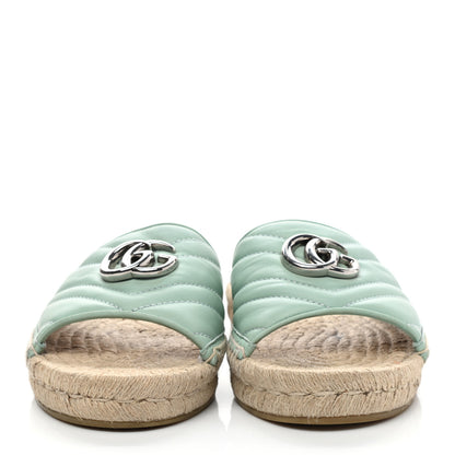 Gucci Nappa Matelasse GG Marmont Espadrille Slide Sandals 38 Water Green 2 of 10